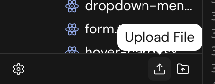Screenshot highlighting the upload file and upload folder buttons at the bottom of the file tree.