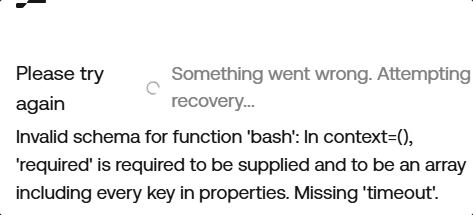Invalid schema for function bash error.