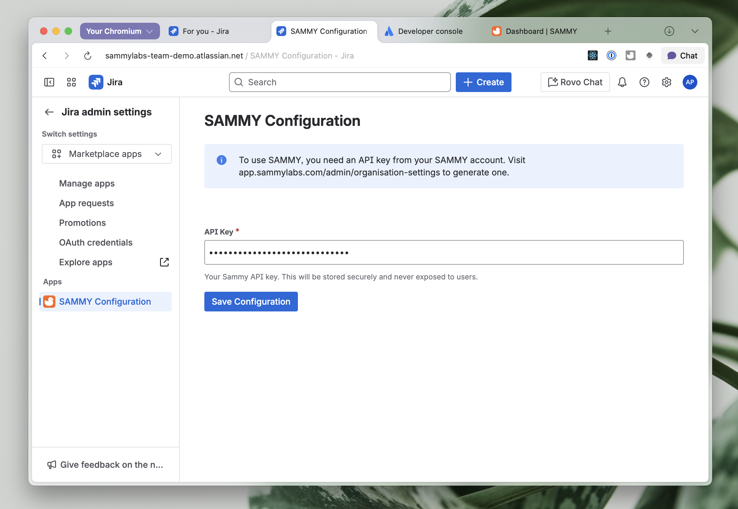 Enter SAMMY API Key