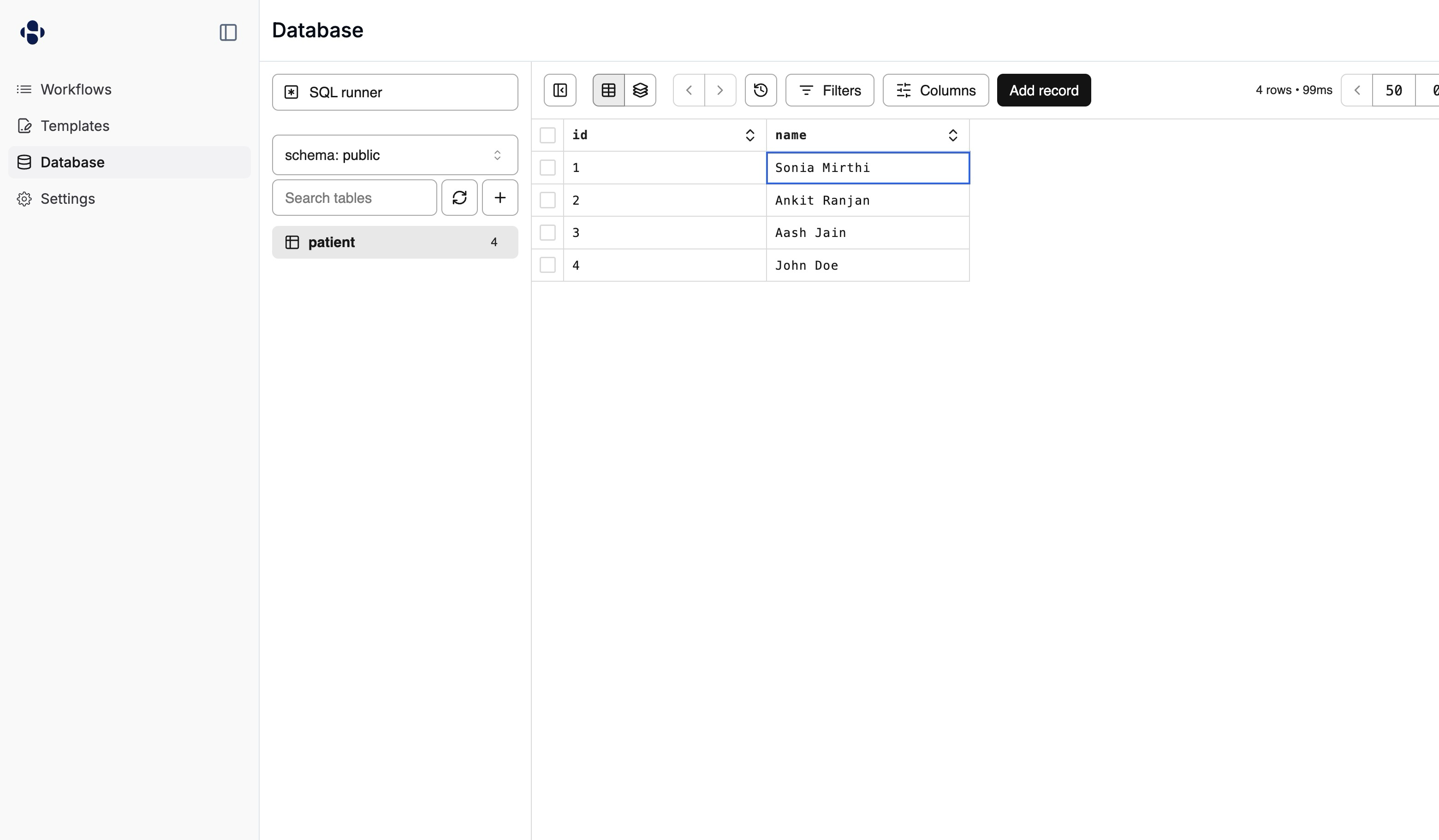 Table Data View Interface