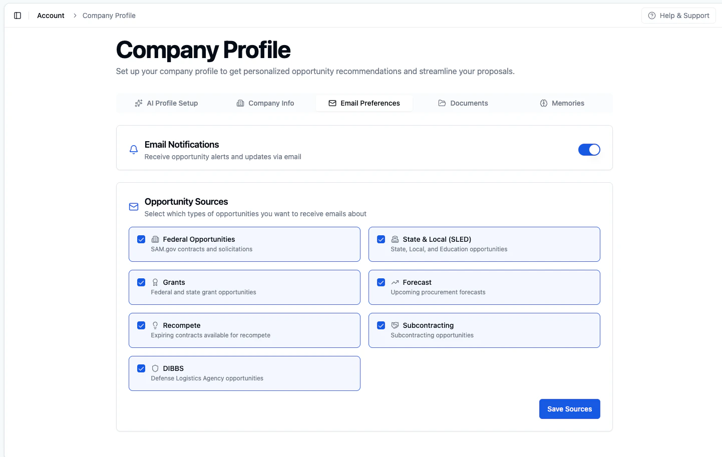 Email preferences configuration