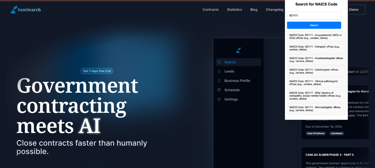 Preview of the NAICS Code Finder Chrome extension