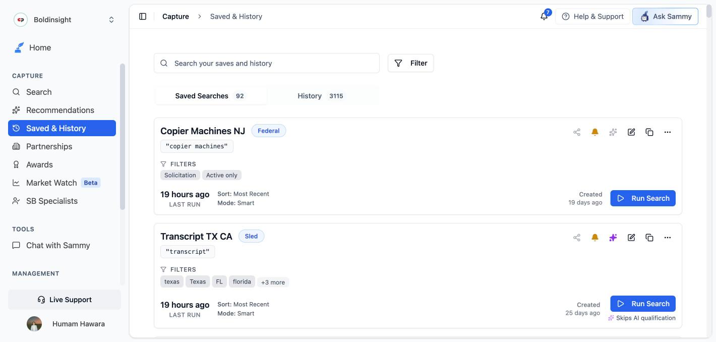 Saved & History page overview