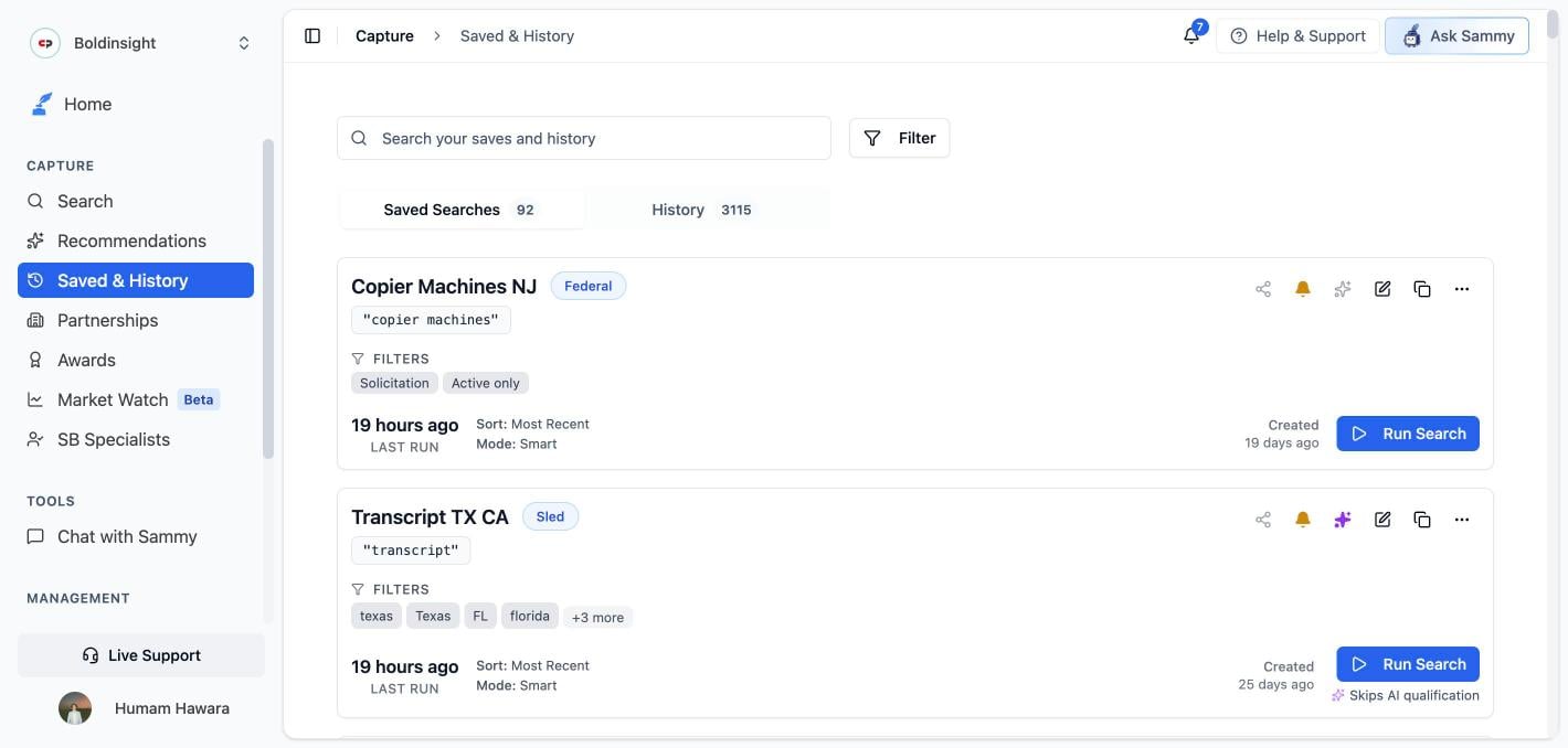 Saved & History page overview