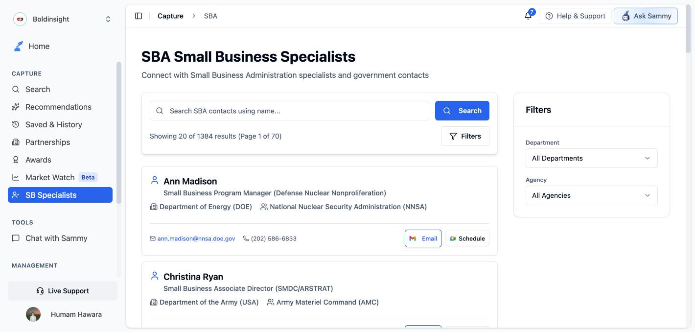 SB Specialists search page