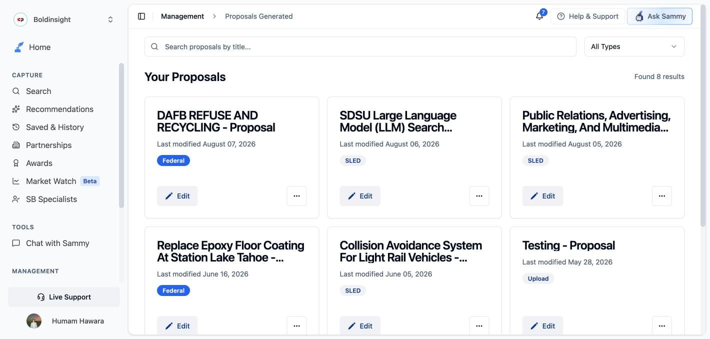 Proposal generation page