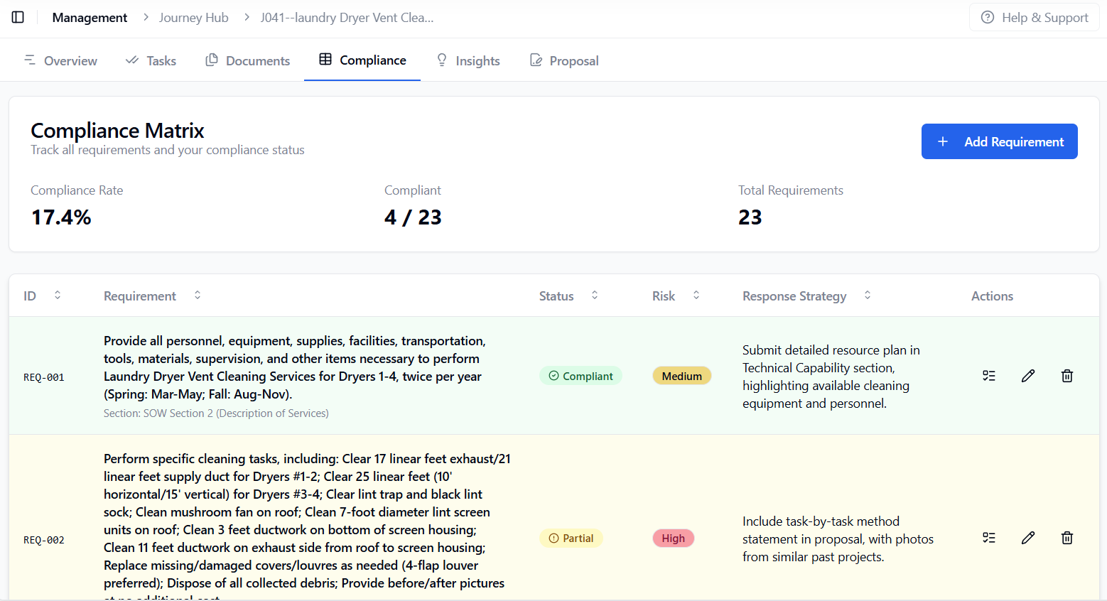 Compliance Matrix Interface