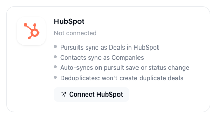 HubSpot integration card in Account > Integrations showing the Connect HubSpot button