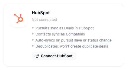 HubSpot integration card in Account > Integrations showing the Connect HubSpot button