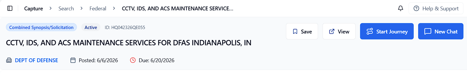 Federal contract page header and summary