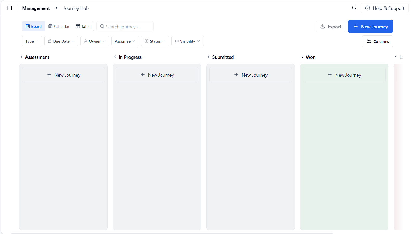Journey Hub Kanban board view