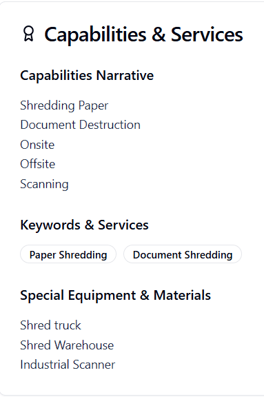 Company profile Capabilities tab