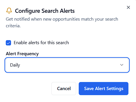 Saved search with email alerts enabled