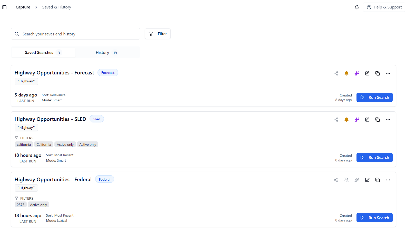 Saved & History page overview
