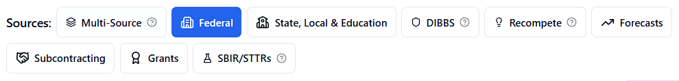 Opportunity source buttons on the Search page