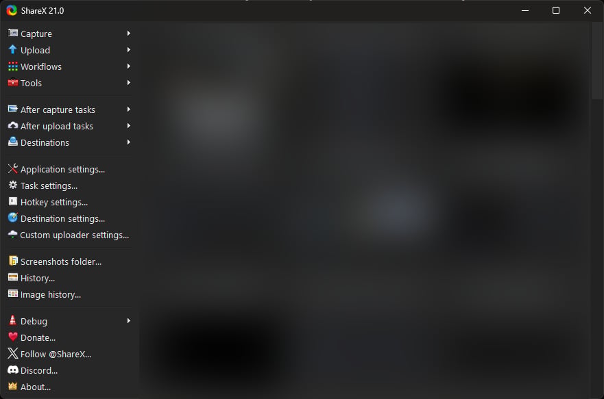 ShareX main application window