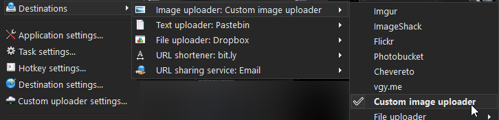 Selecting Custom Image Uploader in ShareX
