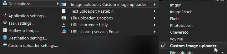 Selecting Custom Image Uploader in ShareX