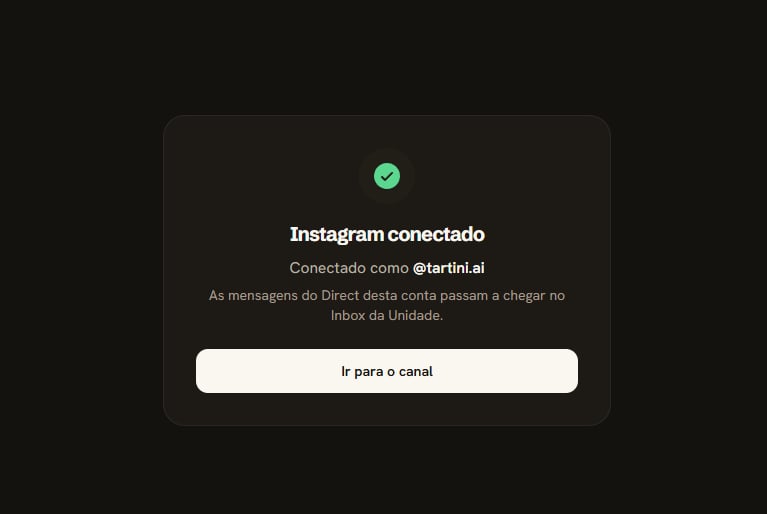 Instagram connected screen showing the account @
