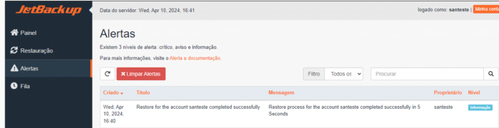 JetBackup - Alertas