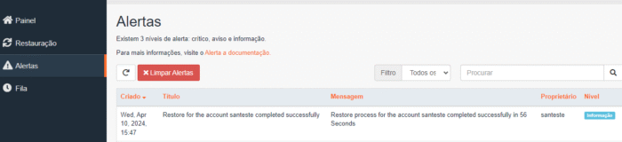 JetBackup - Alertas
