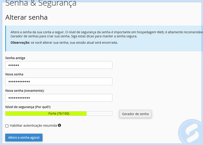 cPanel - Alterar senha