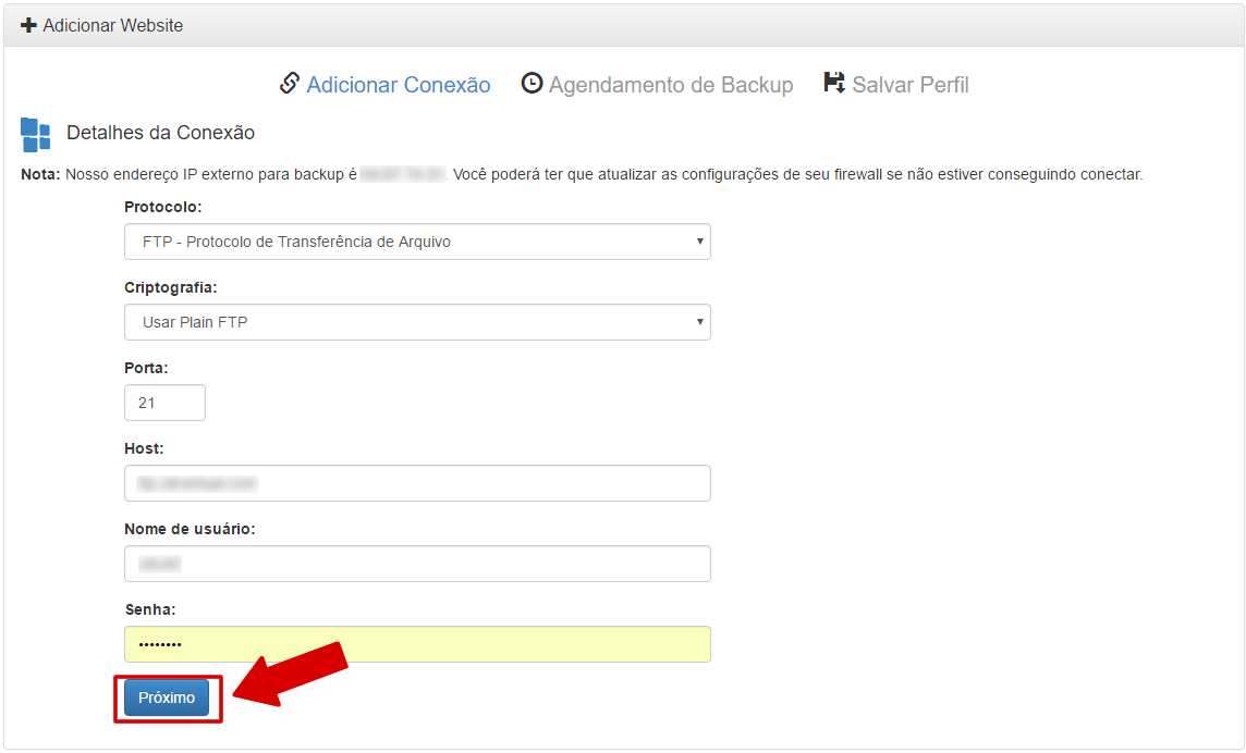 Cloud Backup - Agendar backup