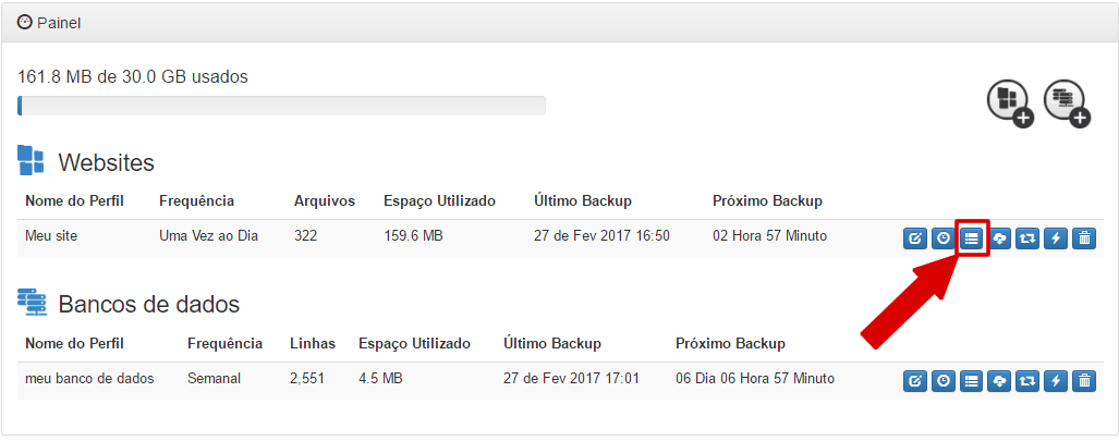 Cloud Backup - Gerenciar versões