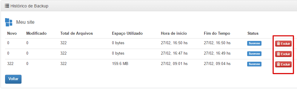 Cloud Backup - Gerenciar versões