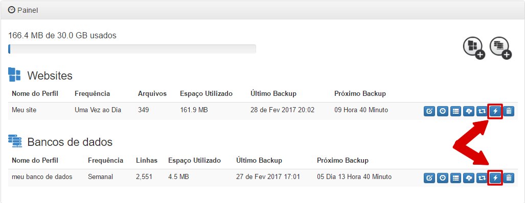 Cloud Backup - Iniciar backup