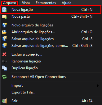 Como fazer backup do site via SSH no Cloud Server - Nova Ligação no mRemote - SECNET