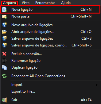 Como fazer backup do site via SSH no Cloud Server - Nova Ligação no mRemote - SECNET