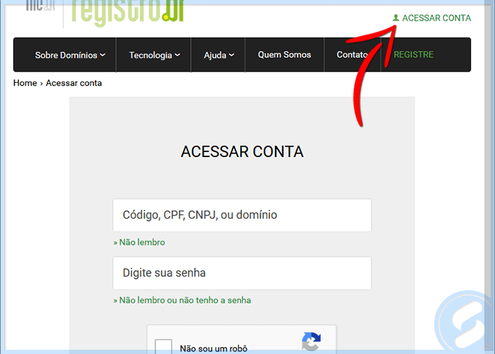 Registro.br - Recuperar senha