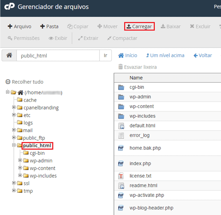 cPanel - Gerenciador de arquivos - Lista