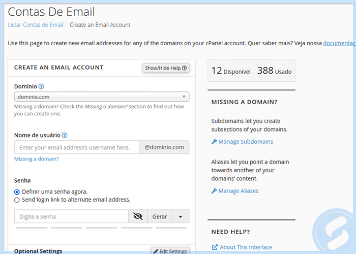 cPanel - E-mail - Contas