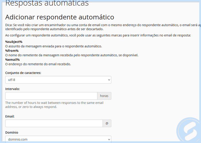 cPanel - E-mail - Respostas automáticas