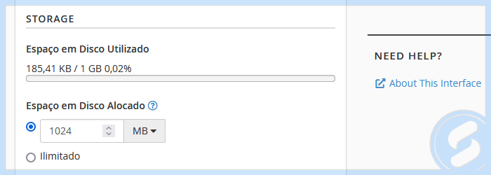 cPanel - E-mail - Contas Storage