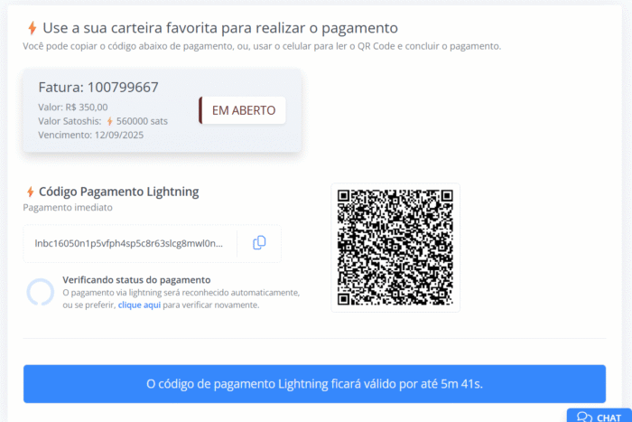 Pagamento via Bitcoin Lightning