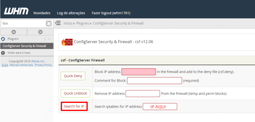 WHM - Buscar IP no Firewall