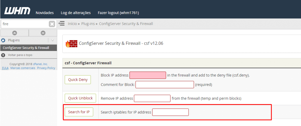 WHM - Buscar IP no Firewall