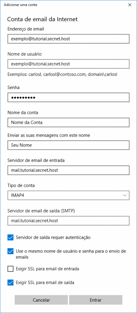 Como configurar e-mail no Windows 10 - Passo 4