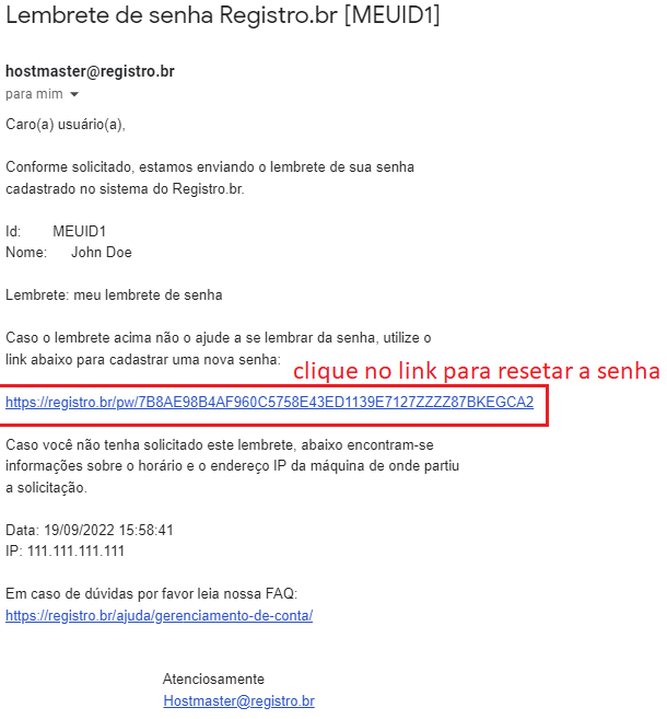 Registro.br - Recuperar senha