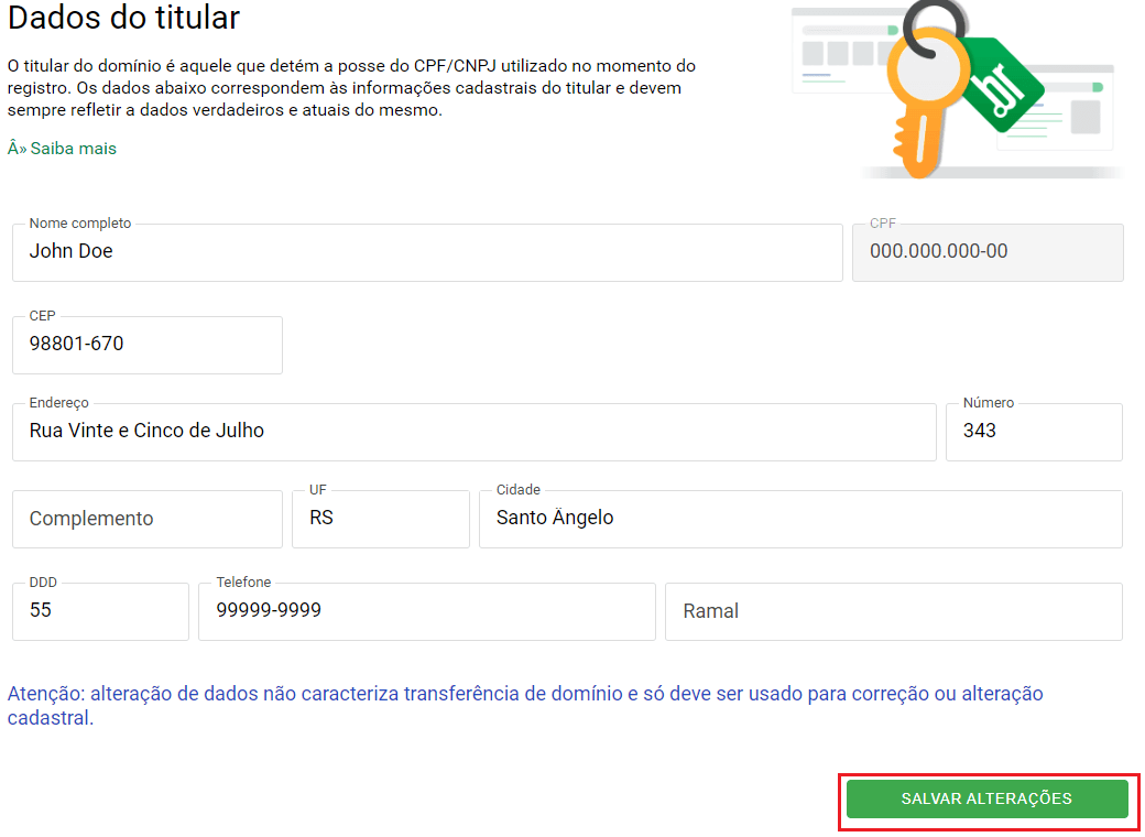 Registro.br - Dados do titular
