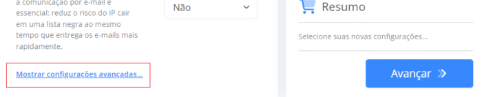 Mostrar configurações avançadas