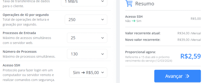 Upgrade - Valores