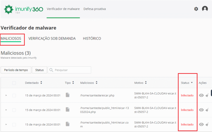 Imunify360 - Arquivos maliciosos