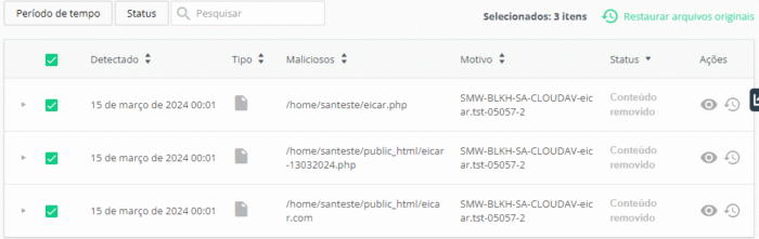 Proteção avançada - Restaurar múltiplos