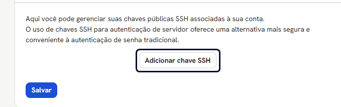 Aba Chaves SSH, com o botão Adicionar chave SSH