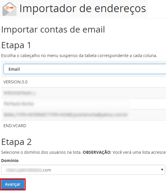 cPanel - Importador de endereços