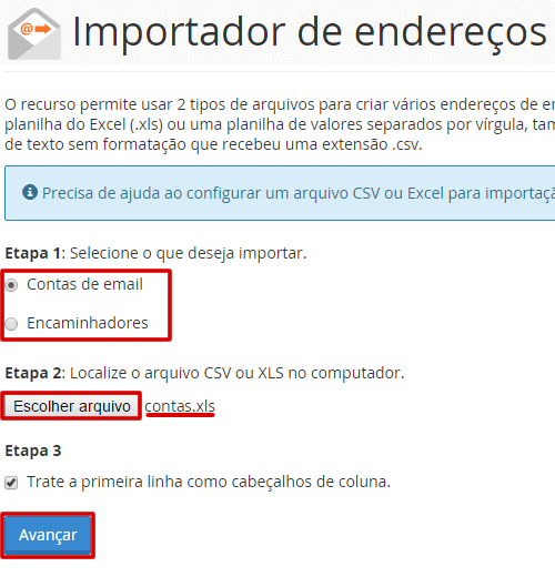 cPanel - Importador de endereços
